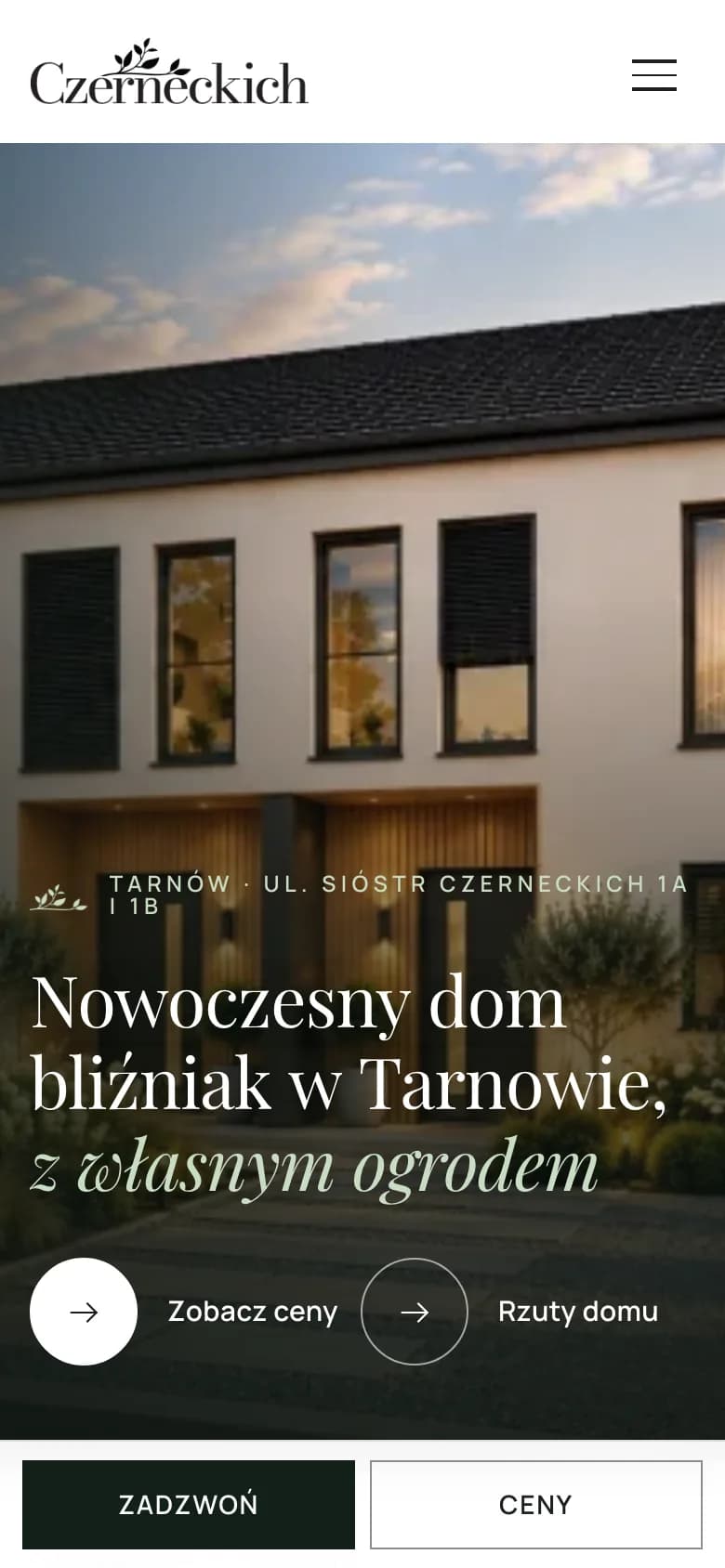 Strona inwestycji Domy Czerneckich, wersja na telefon